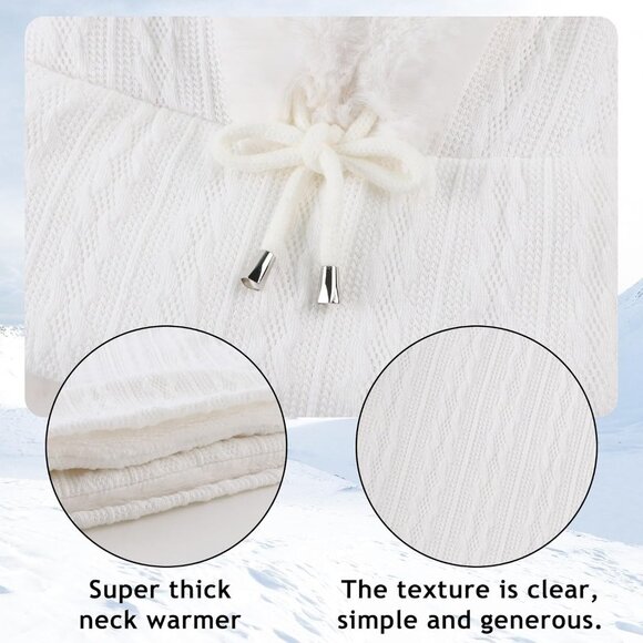 Women White Polyester Warm Thick Fluff Beanie Neck Face Winter Balaclava - Picture 6 of 7
